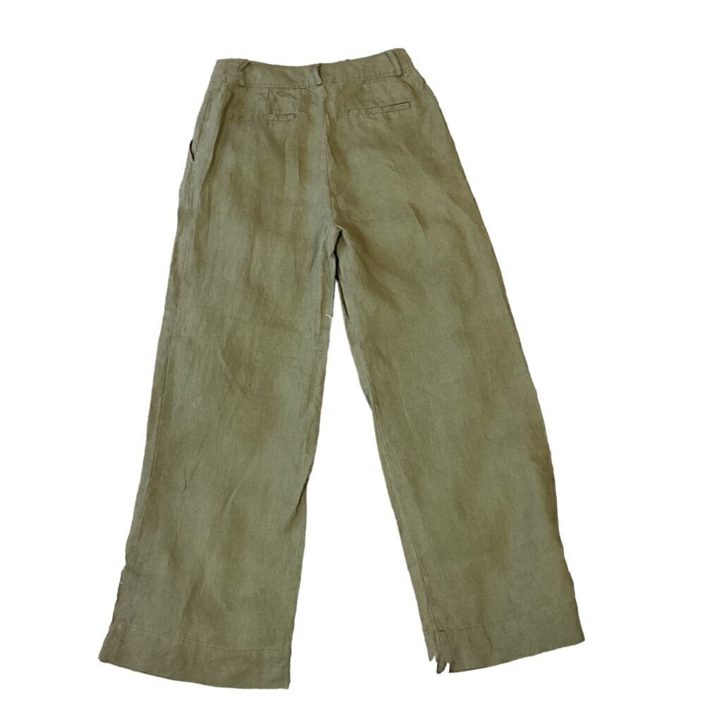 Monoprix Premium Cropped Pleated Trouser Pant FR Sz 36/US 4-6 Khaki Olive 298H - Picture 6 of 7